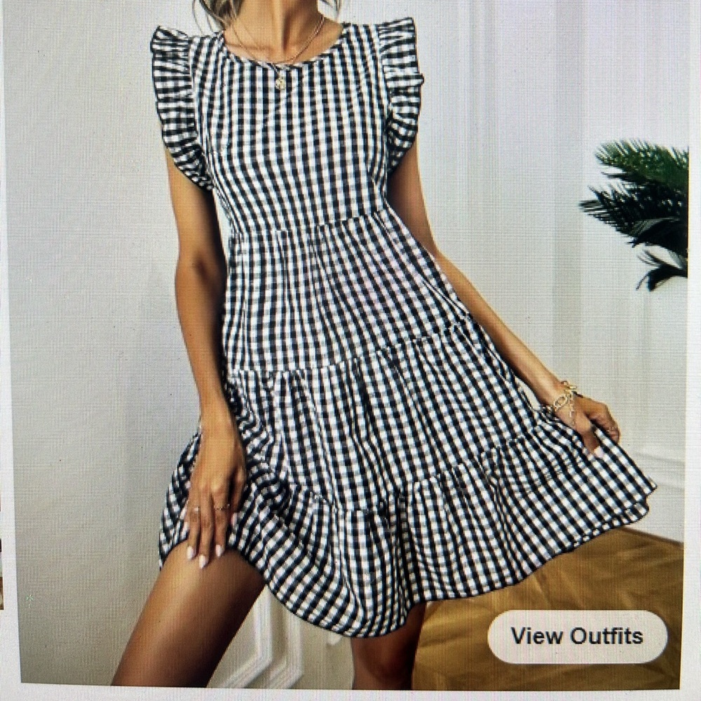 Gingham print Butterfly sleeve smock dress